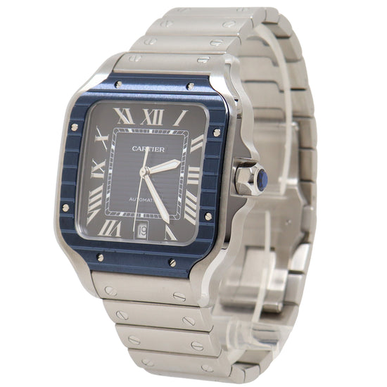 Cartier Santos 40mm Stainless Steel Blue Roman Dial Watch Reference# WSSA0048 - Happy Jewelers Fine Jewelry Lifetime Warranty
