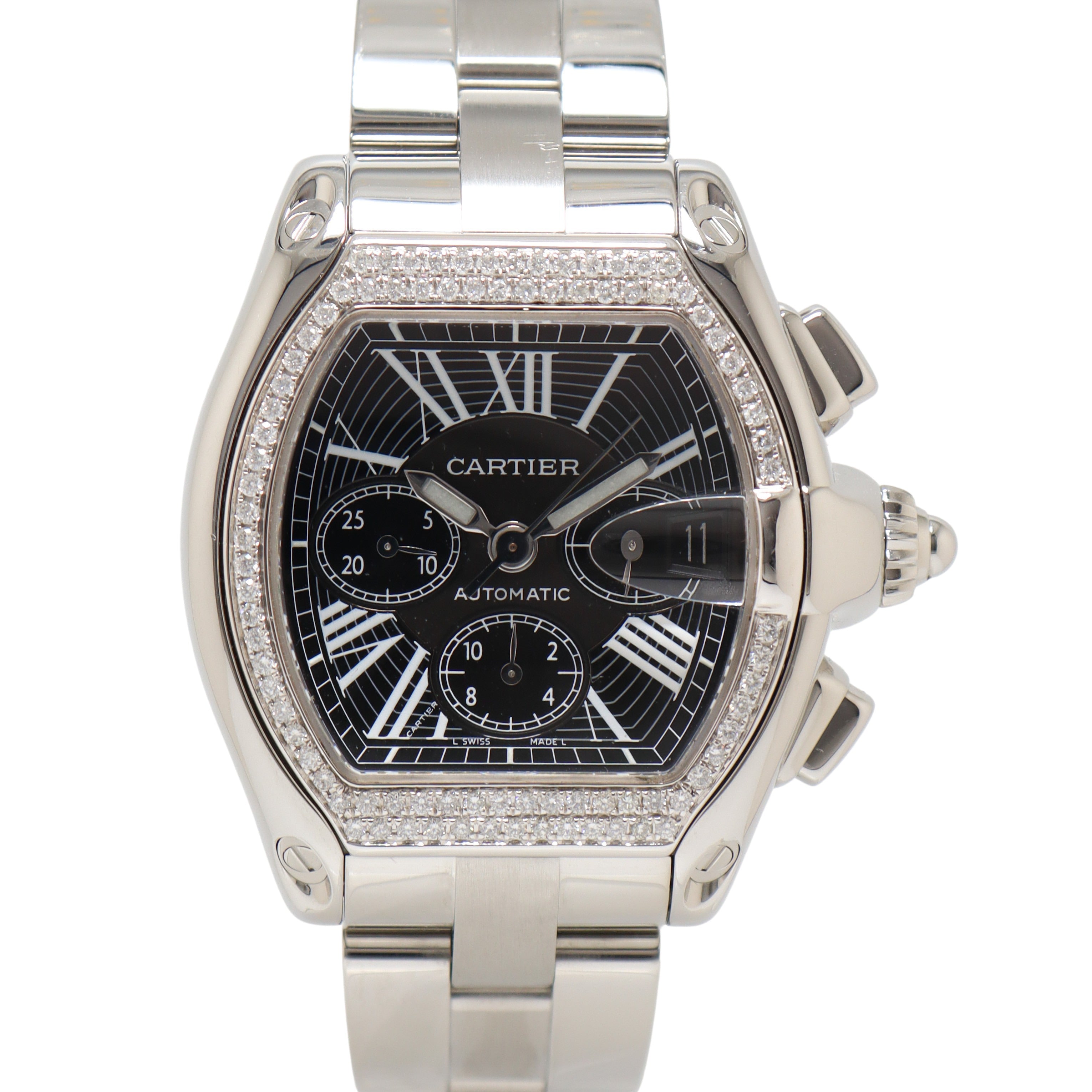 Cartier Roadster XL Stainless Steel Black Chronograph Roman Dial