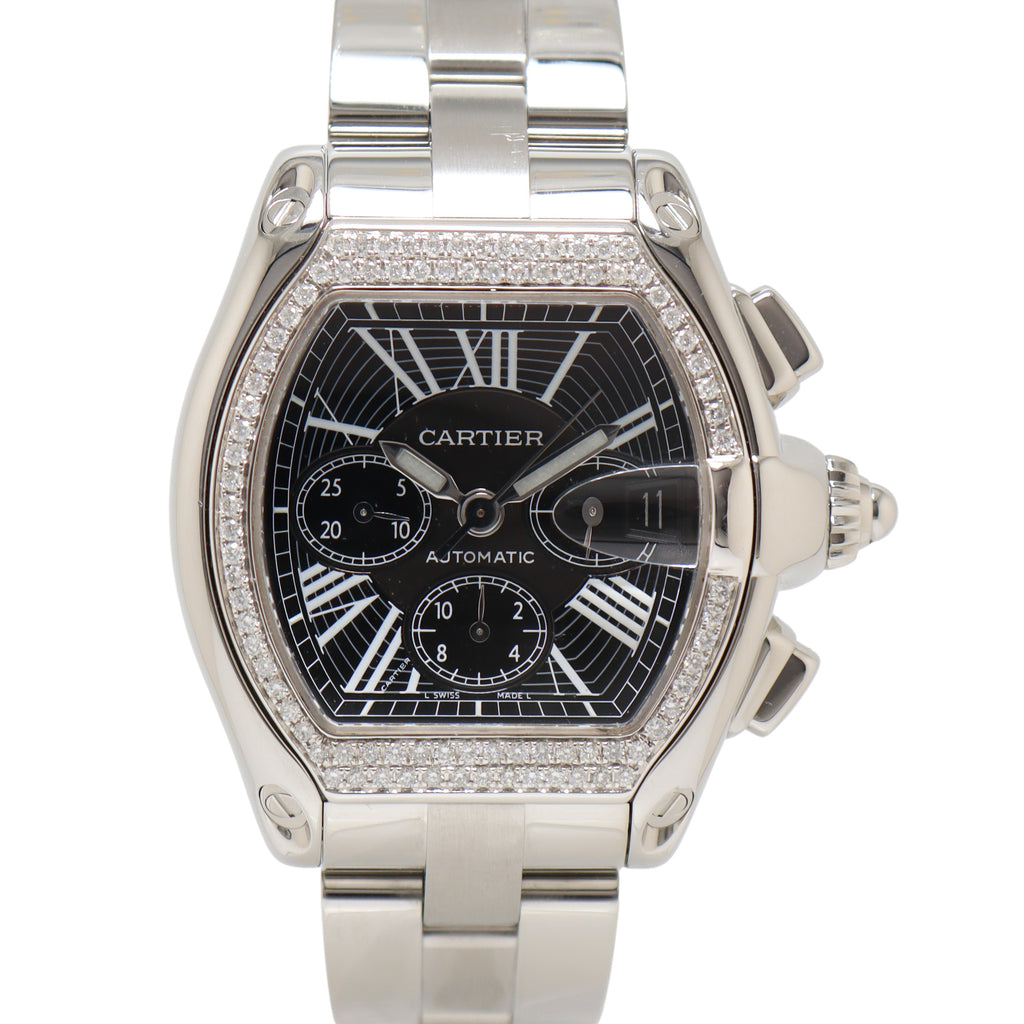 Cartier Roadster XL Stainless Steel Black Chronograph Roman Dial