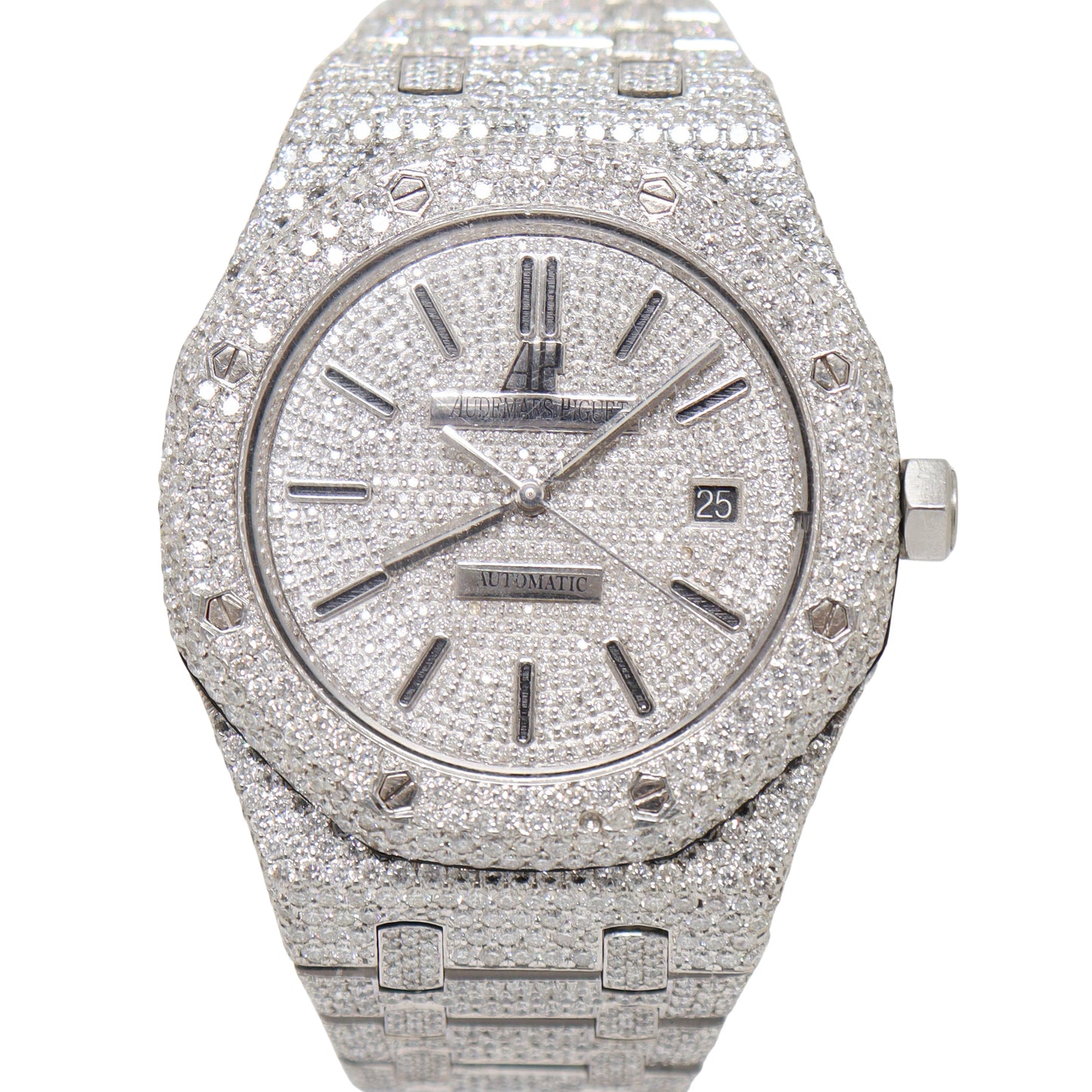 Audemars Piguet Royal Oak 41mm ICED OUT Stainless Steel Pave Diamond Dial Watch - Happy Jewelers Fine Jewelry Lifetime Warranty