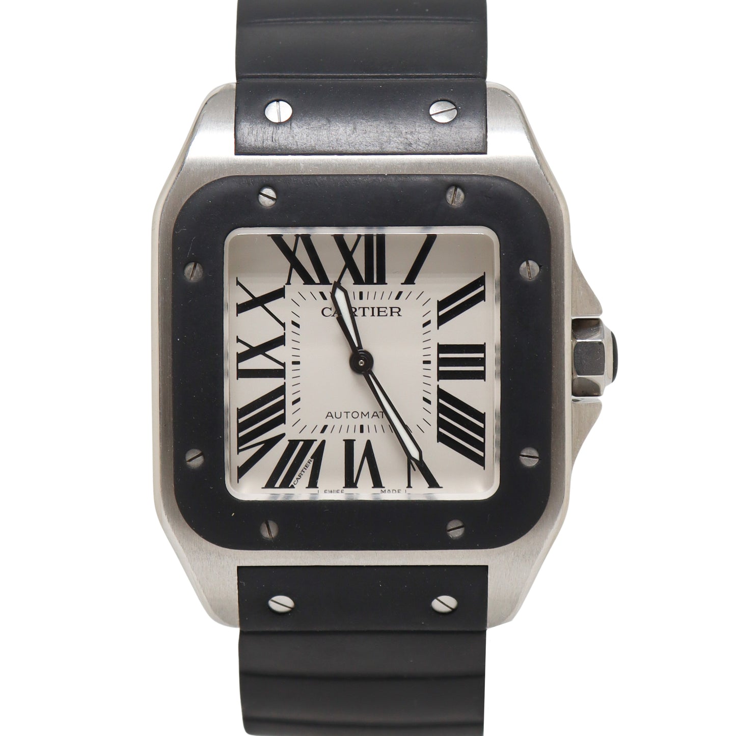 Cartier Santos 100 Stainless Steel 39mm White Roman Dial Watch Referen ...