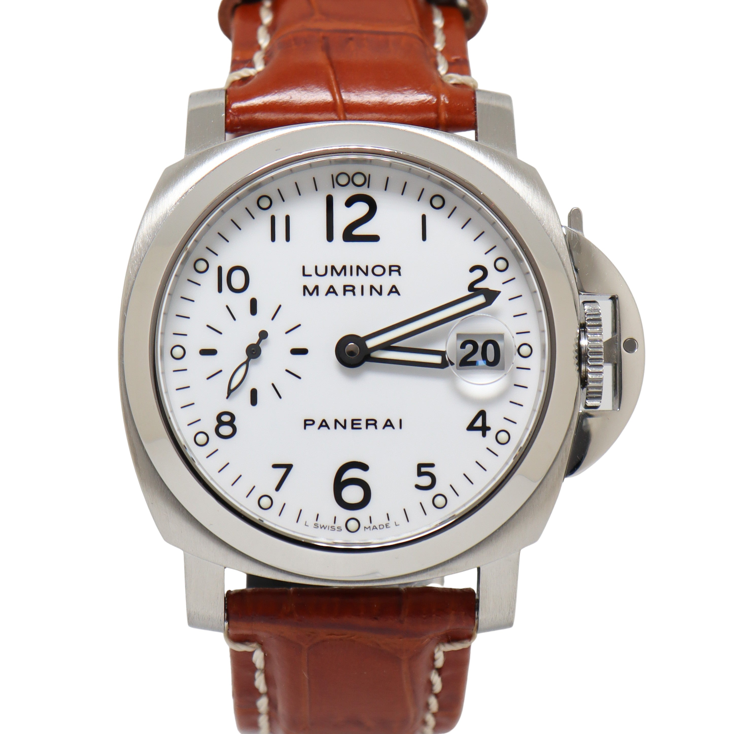 Panerrai Luminor Marina Stainless Steel 40mm White Dial Watch Reference# PAM00051 - Happy Jewelers Fine Jewelry Lifetime Warranty