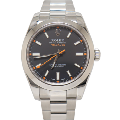 Rolex Milgauss Stainless Steel 40mm Dark Grey Stick Dial Watch Reference #: 116400GV - Happy Jewelers Fine Jewelry Lifetime Warranty