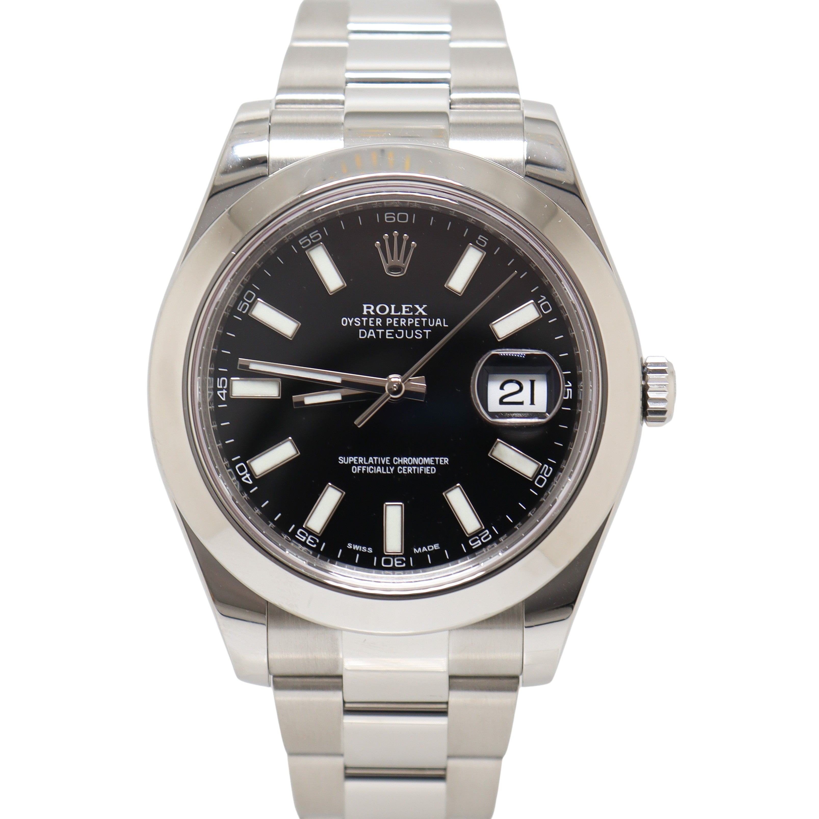 Rolex Datejust 41 Stainless Steel Black Stick Dial Watch Reference# 116334 - Happy Jewelers Fine Jewelry Lifetime Warranty