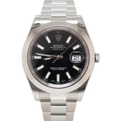 Rolex Datejust 41 Stainless Steel Black Stick Dial Watch Reference# 116334 - Happy Jewelers Fine Jewelry Lifetime Warranty