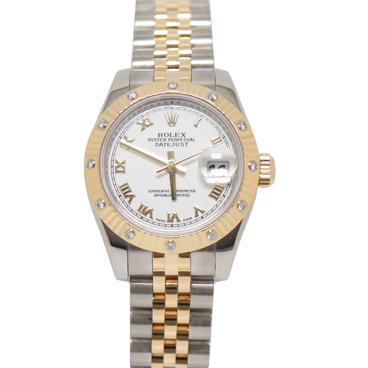 Rolex Datejust Two Tone Yellow Gold & Steel 26mm White Roman Numeral Dial Watch Reference#: 179313 - Happy Jewelers Fine Jewelry Lifetime Warranty