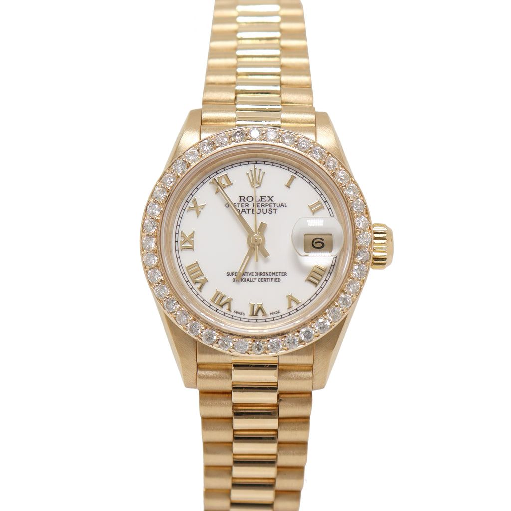 Rolex Datejust 26mm Yellow Gold White Roman Dial Watch Reference# 69178 - Happy Jewelers Fine Jewelry Lifetime Warranty