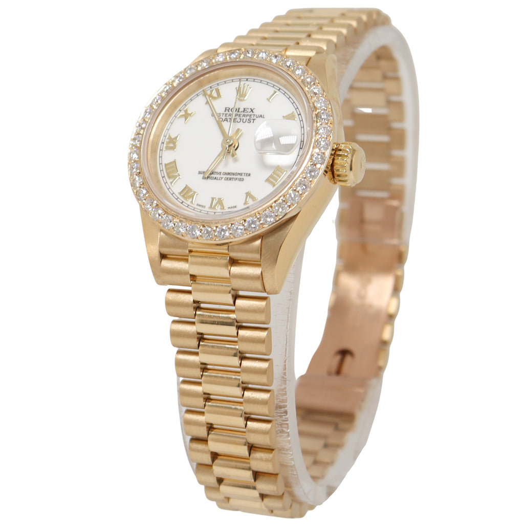 Rolex Datejust 26mm Yellow Gold White Roman Dial Watch Reference# 69178 - Happy Jewelers Fine Jewelry Lifetime Warranty
