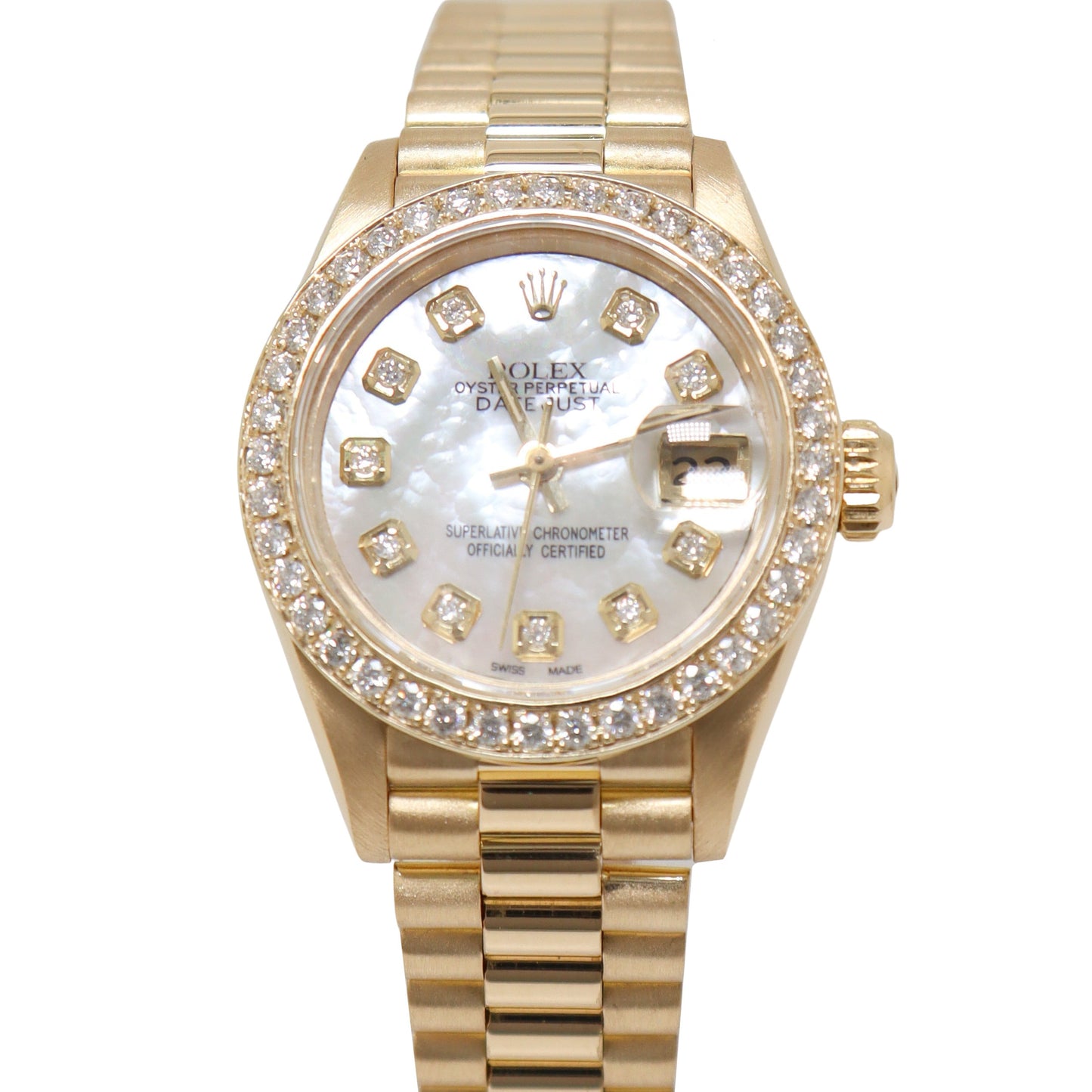 Rolex Lady-Datejust 18K Yellow Gold 26mm MOP Diamond Dot Dial Watch Reference#: 69178 - Happy Jewelers Fine Jewelry Lifetime Warranty