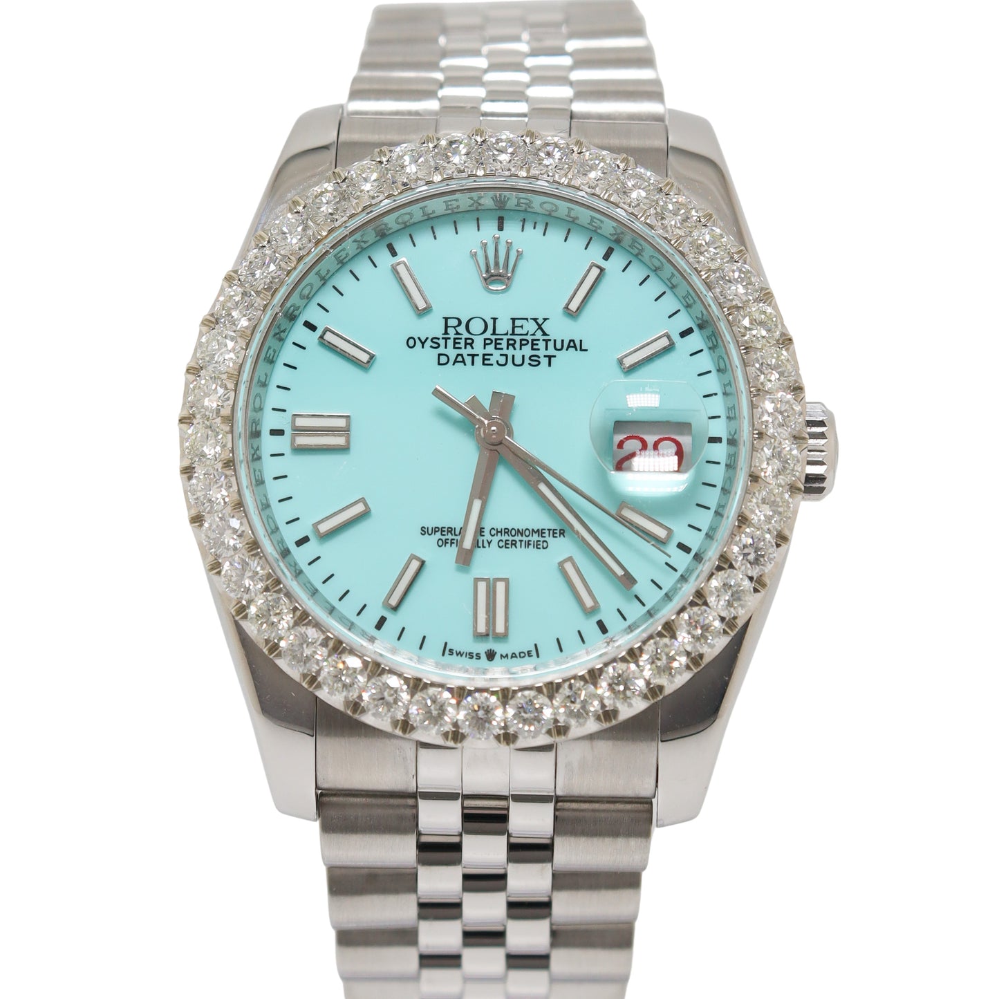 Rolex Datejust Stainless Steel 36mm Tiffany Blue Stick Dial Watch Reference#: 116200 - Happy Jewelers Fine Jewelry Lifetime Warranty