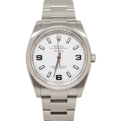 Rolex Air King Oyster Perpetual Stainless Steel 34mm White Arabic & Stick Dial Watch Reference#: 114200 - Happy Jewelers Fine Jewelry Lifetime Warranty