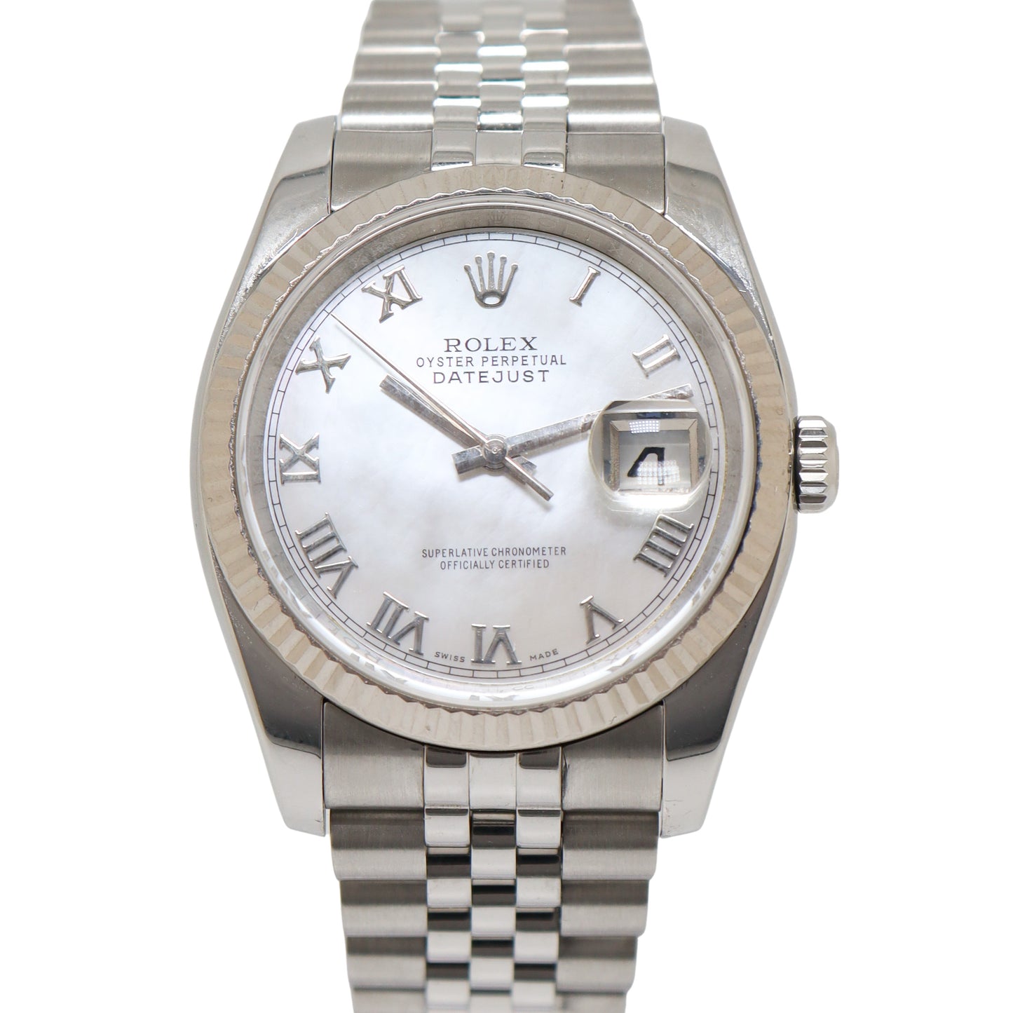 Rolex Datejust Two Tone White Gold & Steel 36mm White MOP Roman Dial Watch Reference#: 126234 - Happy Jewelers Fine Jewelry Lifetime Warranty