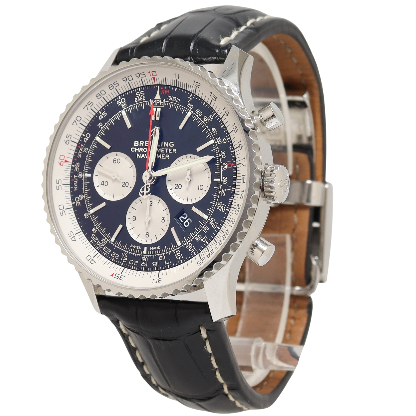 Breitling Navitimer Chronograph GMT 46 Black Dial Stainless Steel Watch  A24322121B2A1