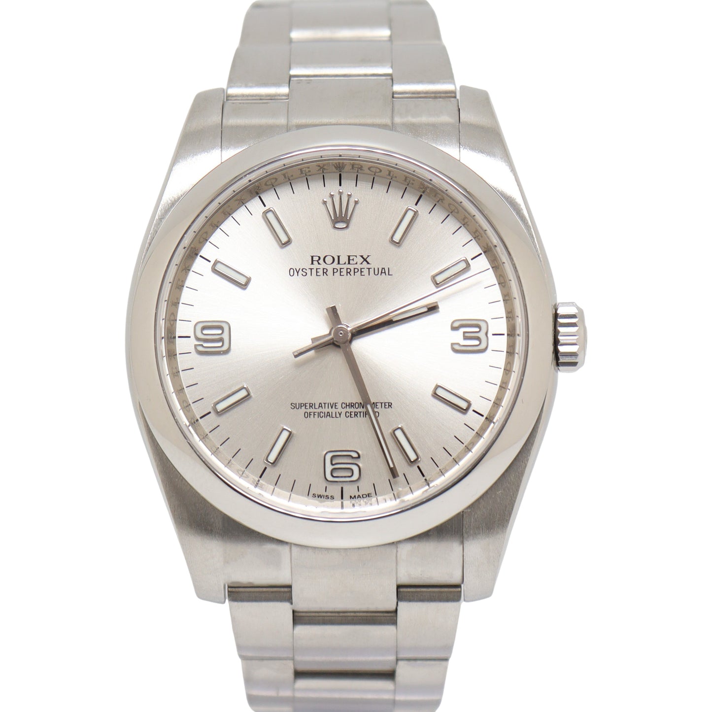 Rolex Oyster Perpetual Stainless Steel 36mm Silver Stick Dial Watch Reference#: 116000 - Happy Jewelers Fine Jewelry Lifetime Warranty