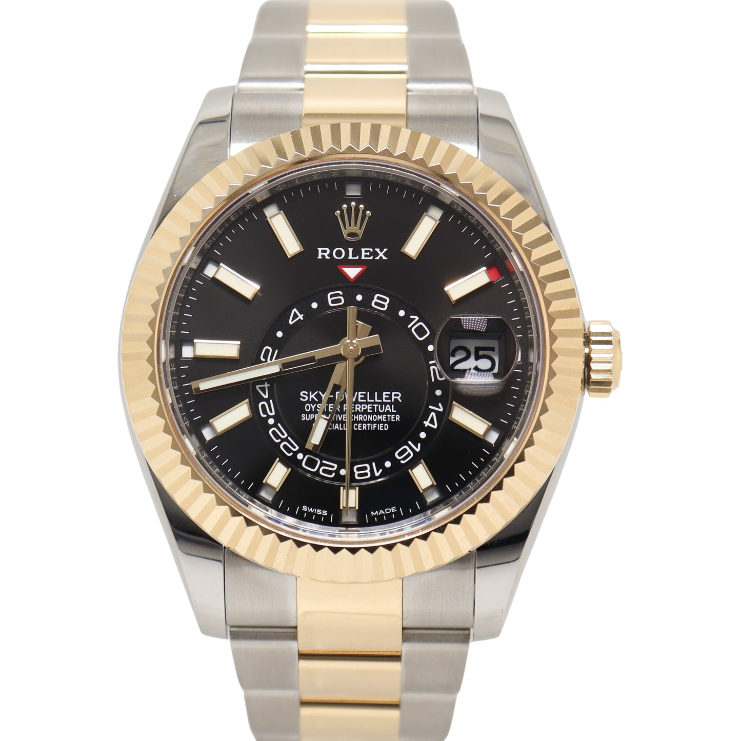 Rolex Sky-Dweller Two Tone Yellow Gold & Steel 42mm Black Stick Dial Watch Reference#: 326933 - Happy Jewelers Fine Jewelry Lifetime Warranty