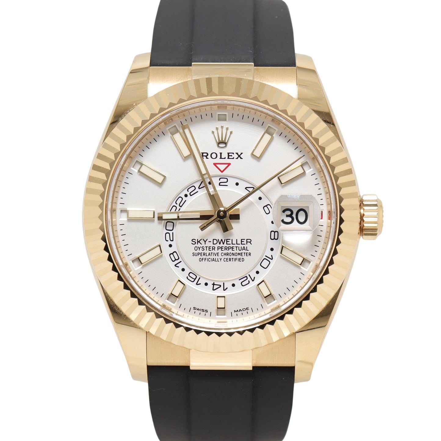 Rolex Skydweller Yellow Gold 42mm White Stick Dial Watch Reference#: 326238 - Happy Jewelers Fine Jewelry Lifetime Warranty