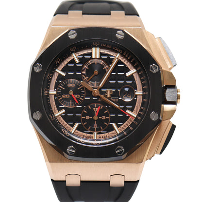 Audemars Piguet Royal Oak Offshore Rose Gold 44mm BlackStick Dial Watch Reference#: 26401RO.OO.A002CA.02 - Happy Jewelers Fine Jewelry Lifetime Warranty