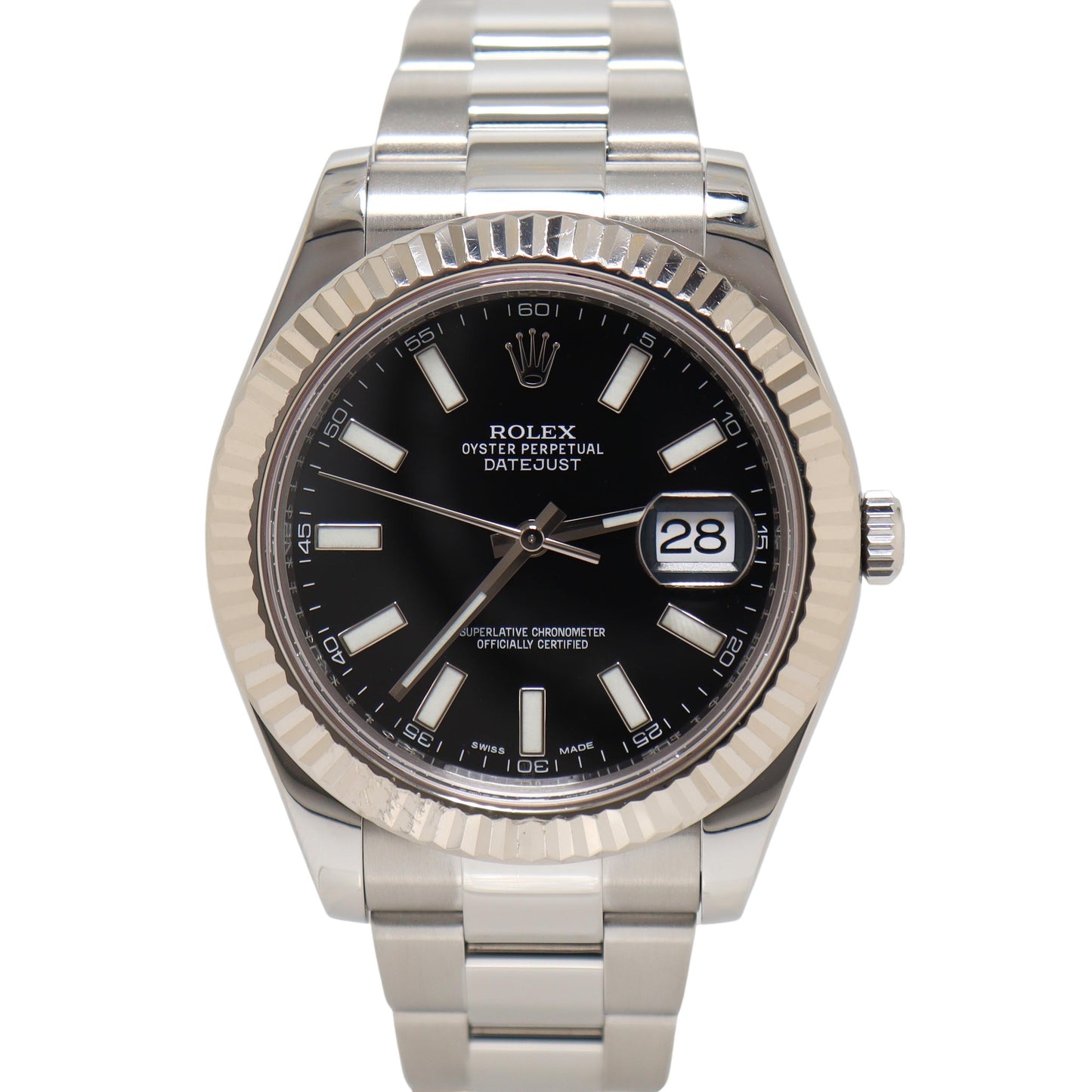 Rolex Datejust Two Tone White Gold & Steel 41mm Black Stick Dial Watch Reference#: 116334 - Happy Jewelers Fine Jewelry Lifetime Warranty