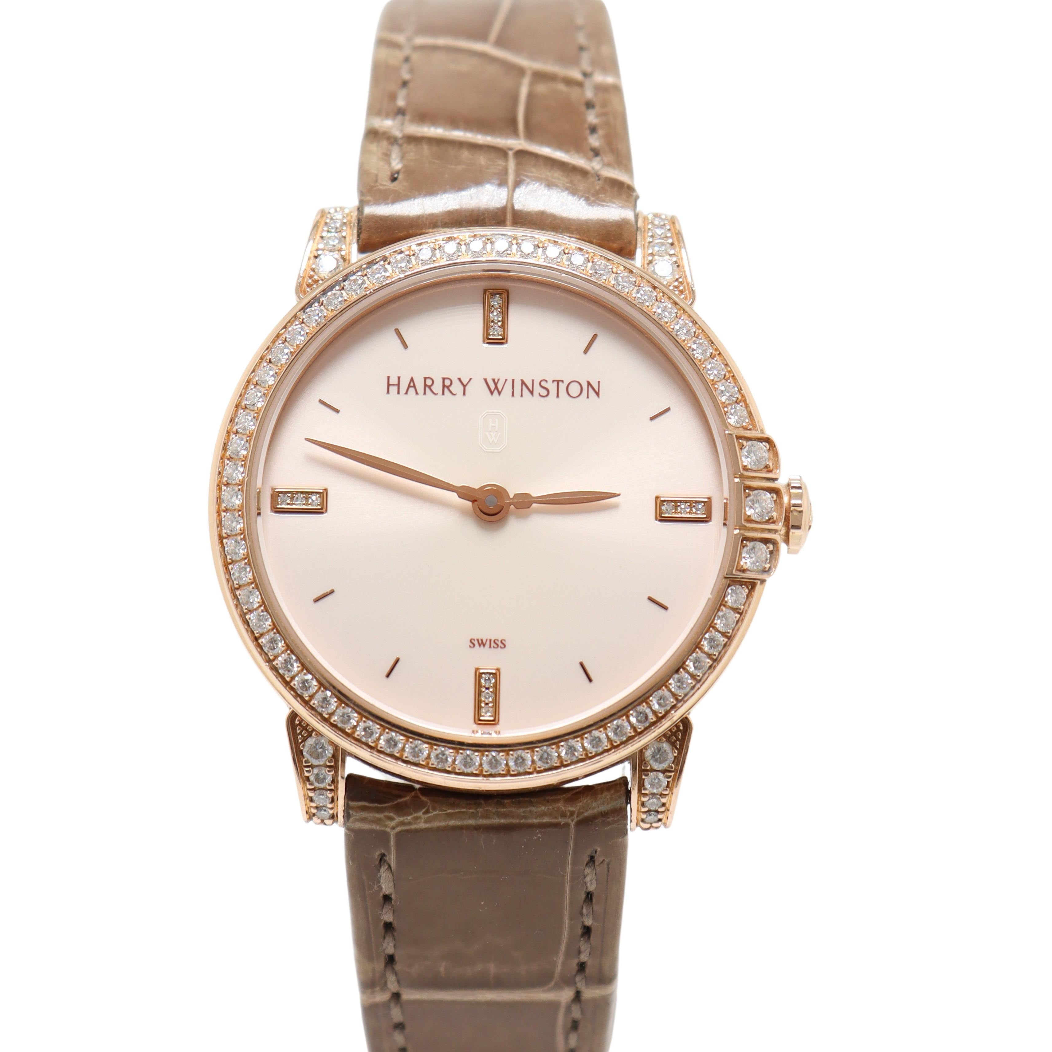 Harry Winston Gold 41mm Silver Stick Dial Watch Reference#: 450/UQ39R - Happy Jewelers Fine Jewelry Lifetime Warranty