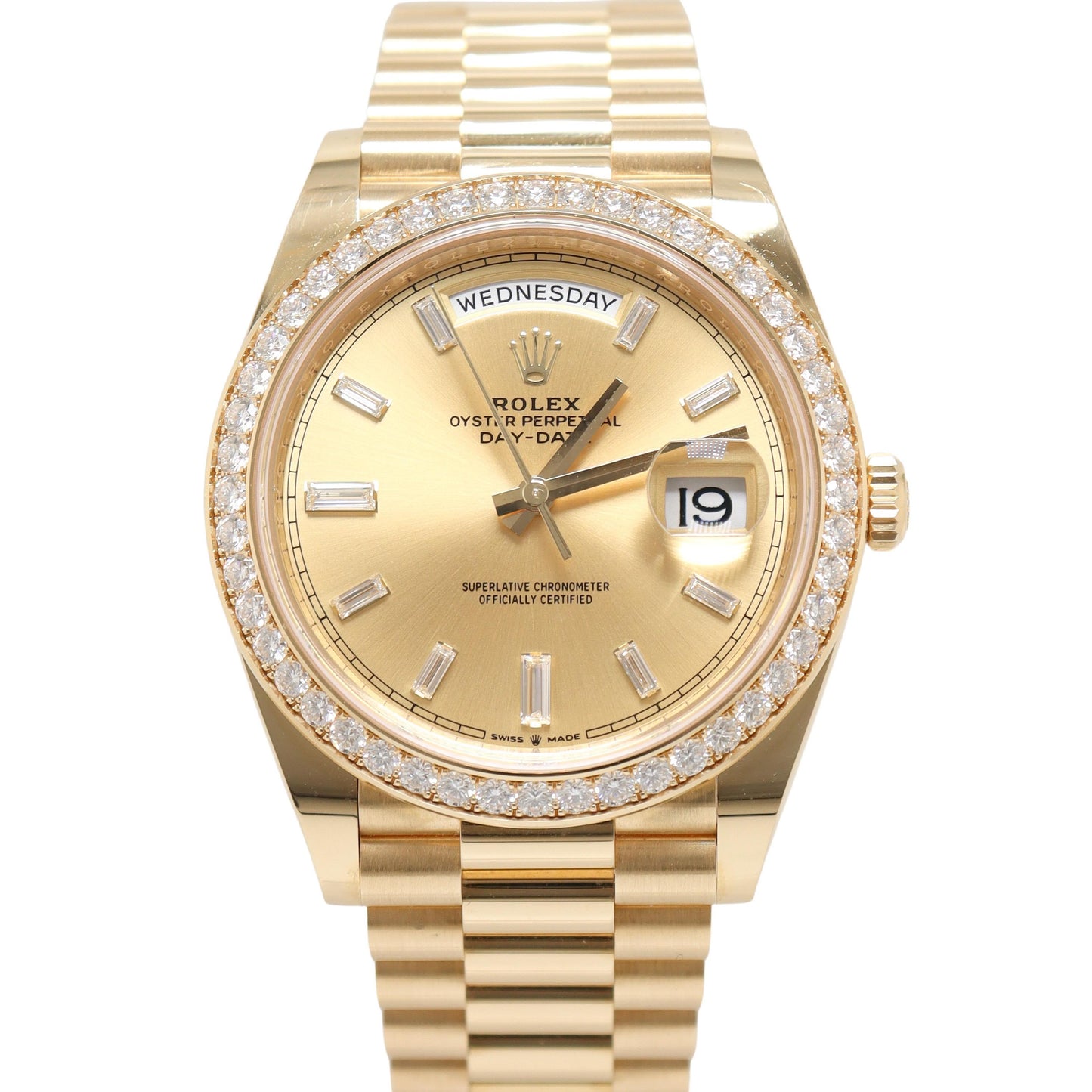 Rolex Day-Date 40mm Yellow Gold Champagne Baguette Dial Watch Reference# 228348RBR - Happy Jewelers Fine Jewelry Lifetime Warranty