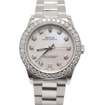 Rolex Oyster Perpetual Stainless Steel 31mm Custom MOP Diamond Dial Watch Reference#: 177200 - Happy Jewelers Fine Jewelry Lifetime Warranty