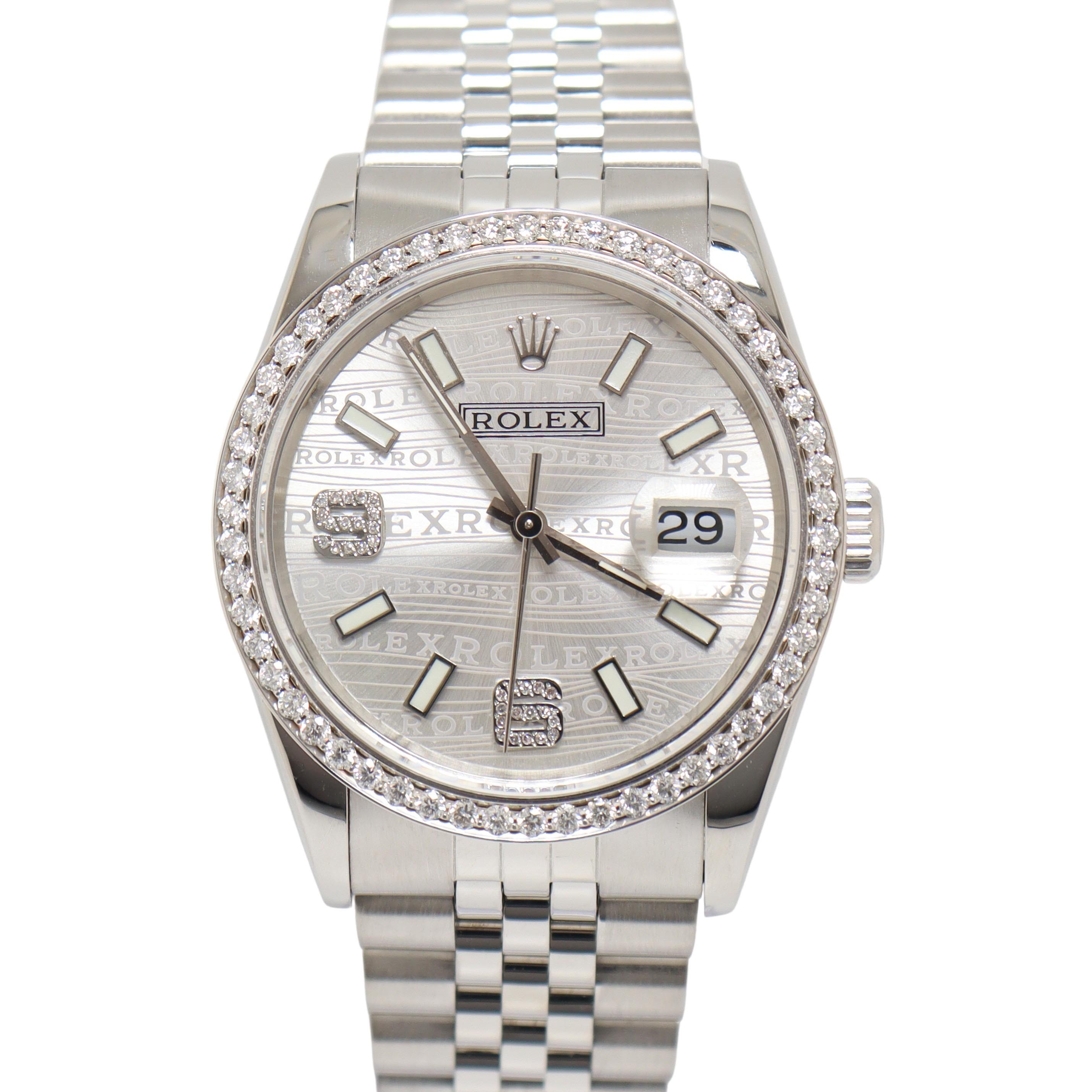 Rolex Datejust Two Tone White Gold & Stainless Steel 36mm Silver Stick & Diamond #6 & #9 Dial Watch Reference#: 16234 - Happy Jewelers Fine Jewelry Lifetime Warranty