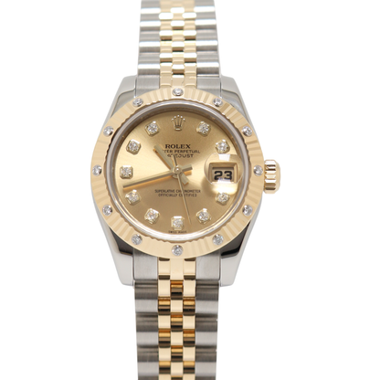 Rolex Datejust Steel & Yellow Gold 26mm Champagne Diamond Dial Watch Reference#: 69173 - Happy Jewelers Fine Jewelry Lifetime Warranty