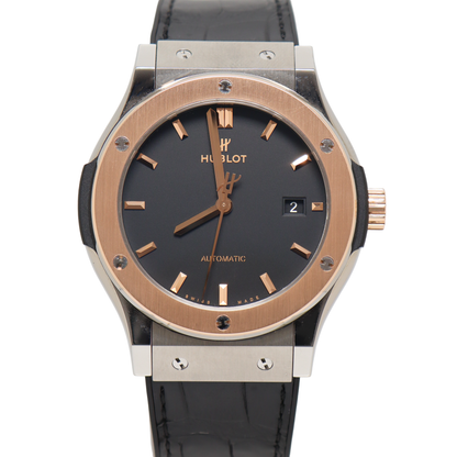Hublot Classic Fusion Titanium 42mm Black with Rose Gold Stick Dial Watch Reference#: 542.NO.1181.LR - Happy Jewelers Fine Jewelry Lifetime Warranty