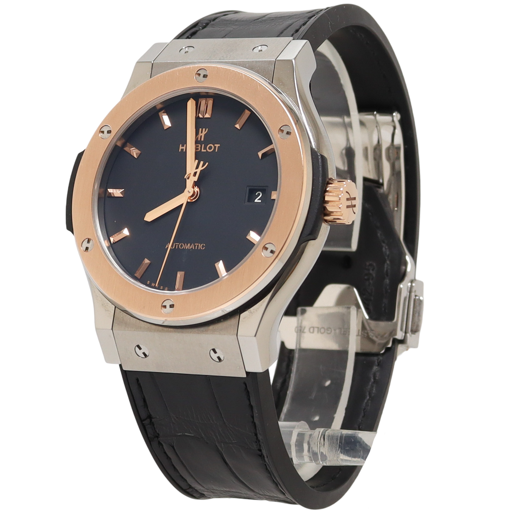 Hublot Classic Fusion Titanium 42mm Black with Rose Gold Stick Dial Watch Reference#: 542.NO.1181.LR - Happy Jewelers Fine Jewelry Lifetime Warranty