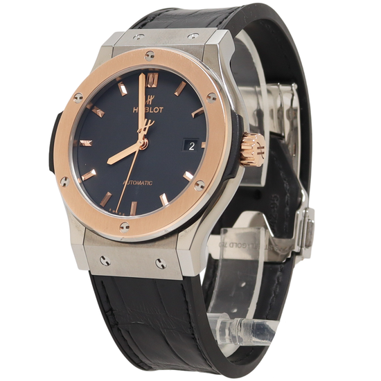 Load image into Gallery viewer, Hublot Classic Fusion Titanium 42mm Black with Rose Gold Stick Dial Watch Reference#: 542.NO.1181.LR - Happy Jewelers Fine Jewelry Lifetime Warranty
