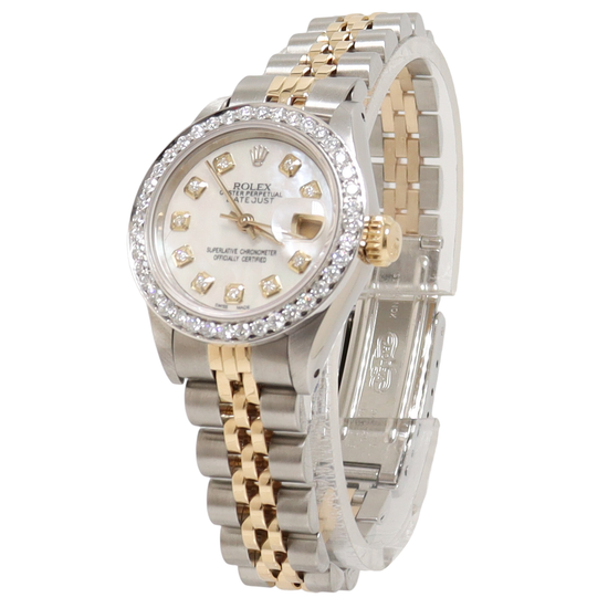 Load image into Gallery viewer, Rolex Datejust Two Tone Yellow Gold &amp;amp; Stainless Steel 26mm White MOP Diamond Dial Watch Reference#: 69173 - Happy Jewelers Fine Jewelry Lifetime Warranty
