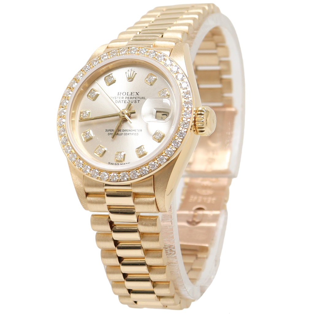 Rolex Datejust Yellow Gold 26mm Silver Diamond Dial Watch Reference#: 69178 - Happy Jewelers Fine Jewelry Lifetime Warranty