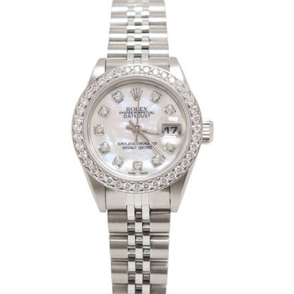 Rolex Datejust Stainless Steel 26mm Custom White MOP Diamond Dial Watch Reference#: 69174 - Happy Jewelers Fine Jewelry Lifetime Warranty