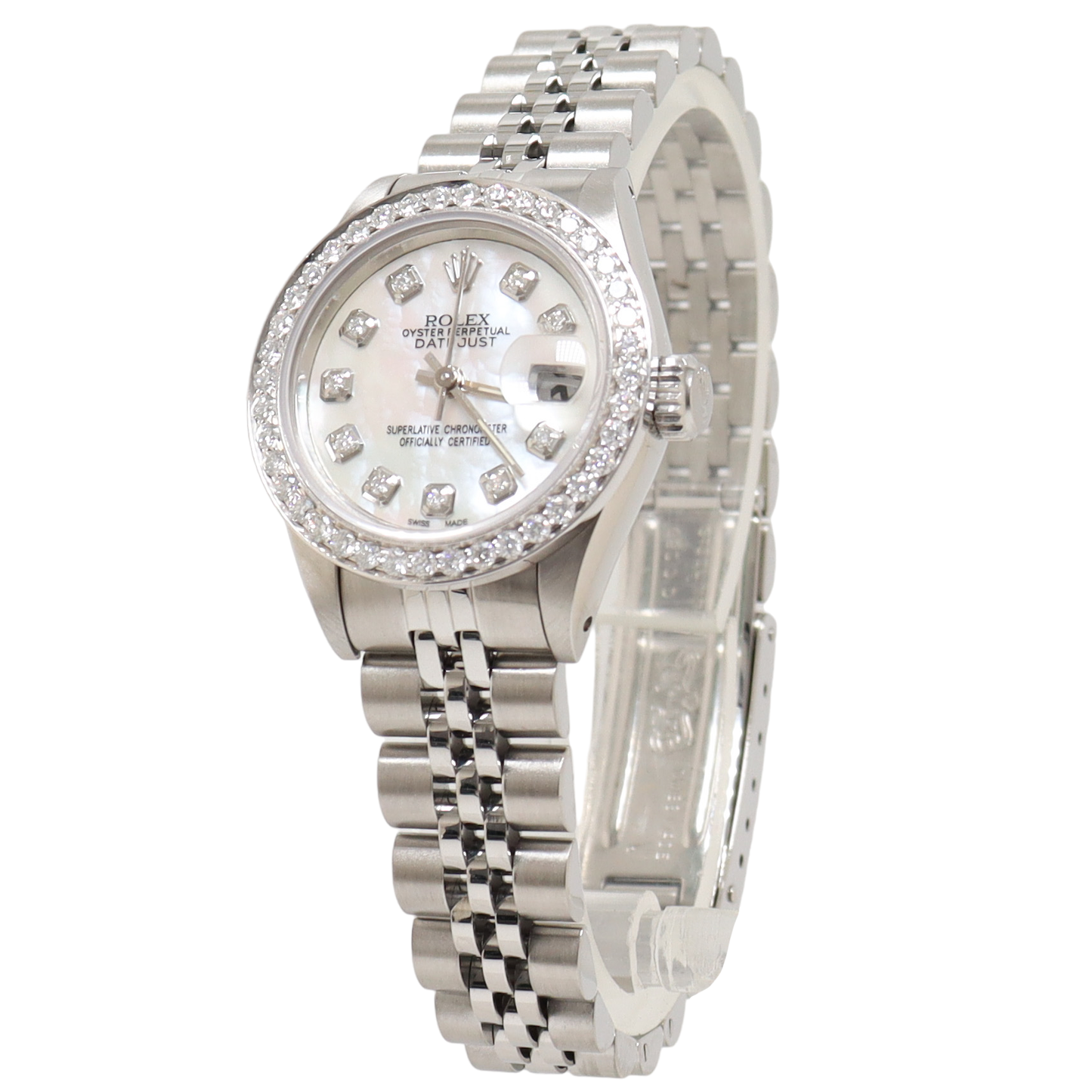 Rolex Datejust Stainless Steel 26mm Custom White MOP Diamond Dial Watch Reference#: 69174 - Happy Jewelers Fine Jewelry Lifetime Warranty