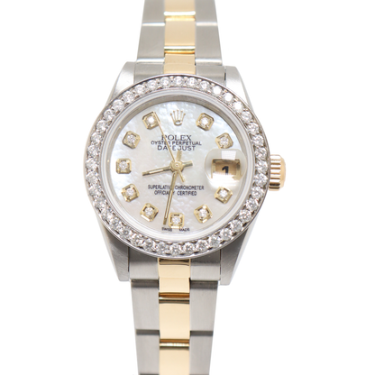 Rolex Datejust Two Tone Stainless Steel & Yellow Gold 26mm Custom White MOP Diamond Dial Watch Reference#: 79163 - Happy Jewelers Fine Jewelry Lifetime Warranty