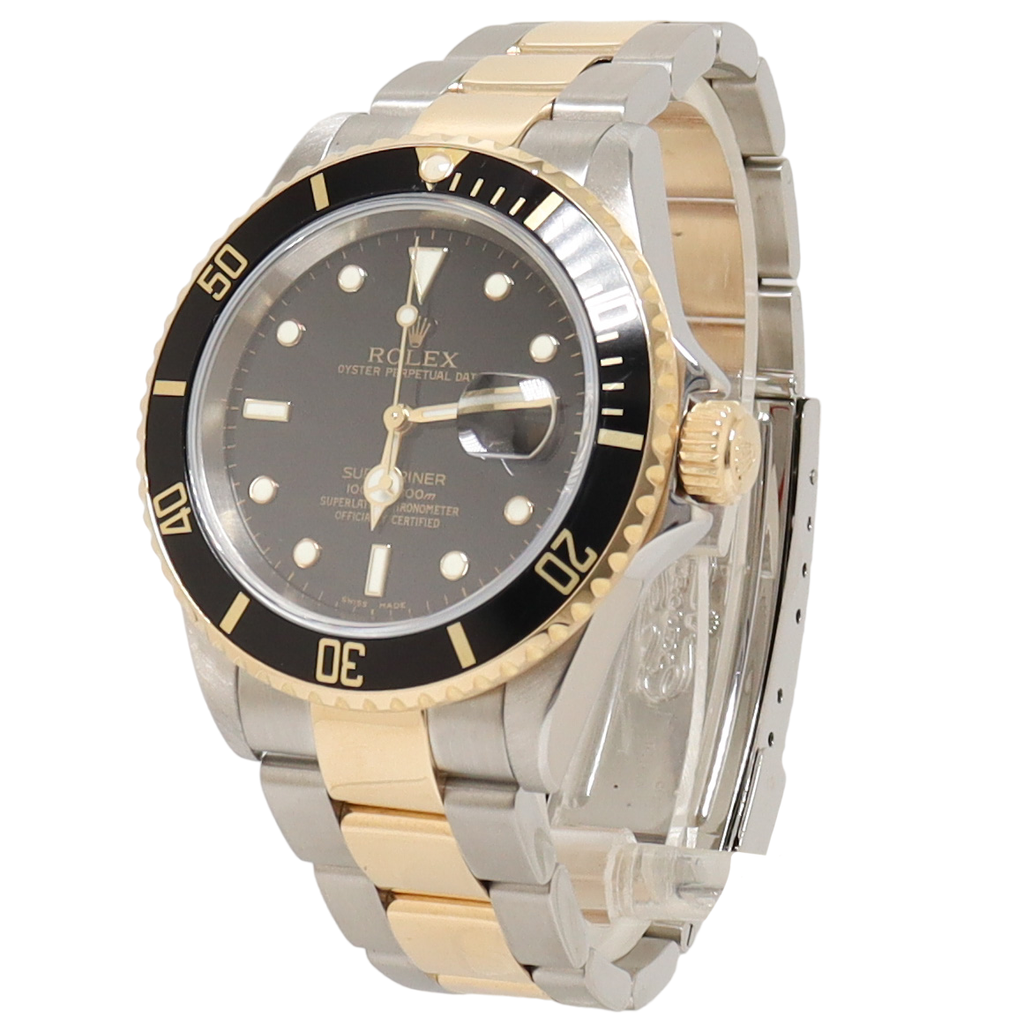 Rolex Submariner Two Tone Yellow Gold & Steel 40mm Black Dot Dial Watch Reference#: 16613 - Happy Jewelers Fine Jewelry Lifetime Warranty