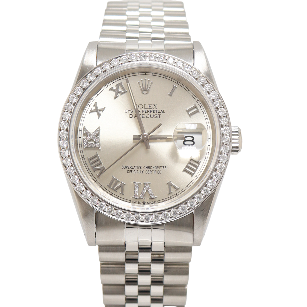 Rolex Datejust White Gold & Steel 36mm Silver Roman Dial with #6 & #9 with diamonds Watch Reference#: 16234 - Happy Jewelers Fine Jewelry Lifetime Warranty