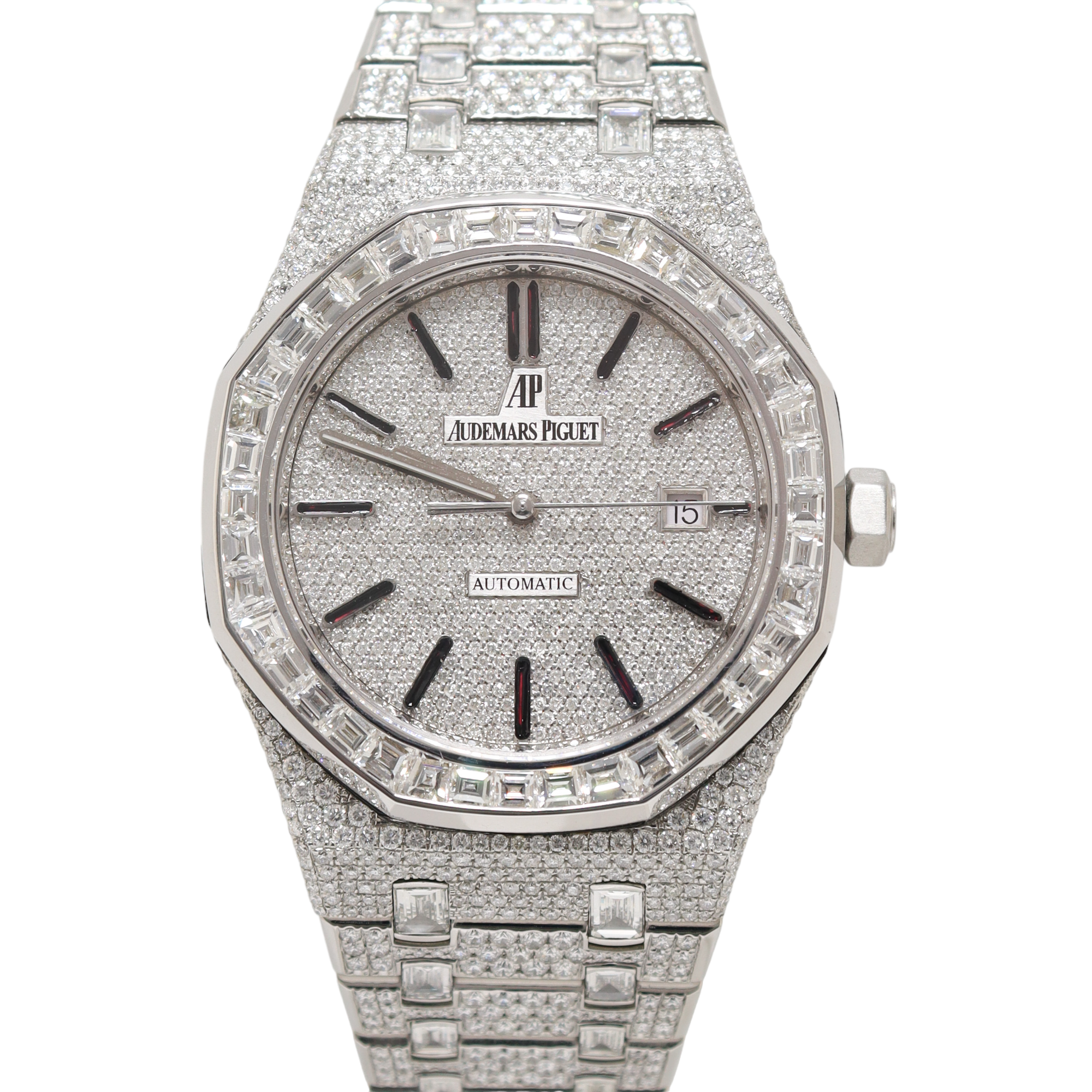 Audemars Piguet Royal Oak Stainless Steel 42mm Iced Out Pave Diamond Dial Watch Reference#: 26591TI.OO.1252TI.03 - Happy Jewelers Fine Jewelry Lifetime Warranty