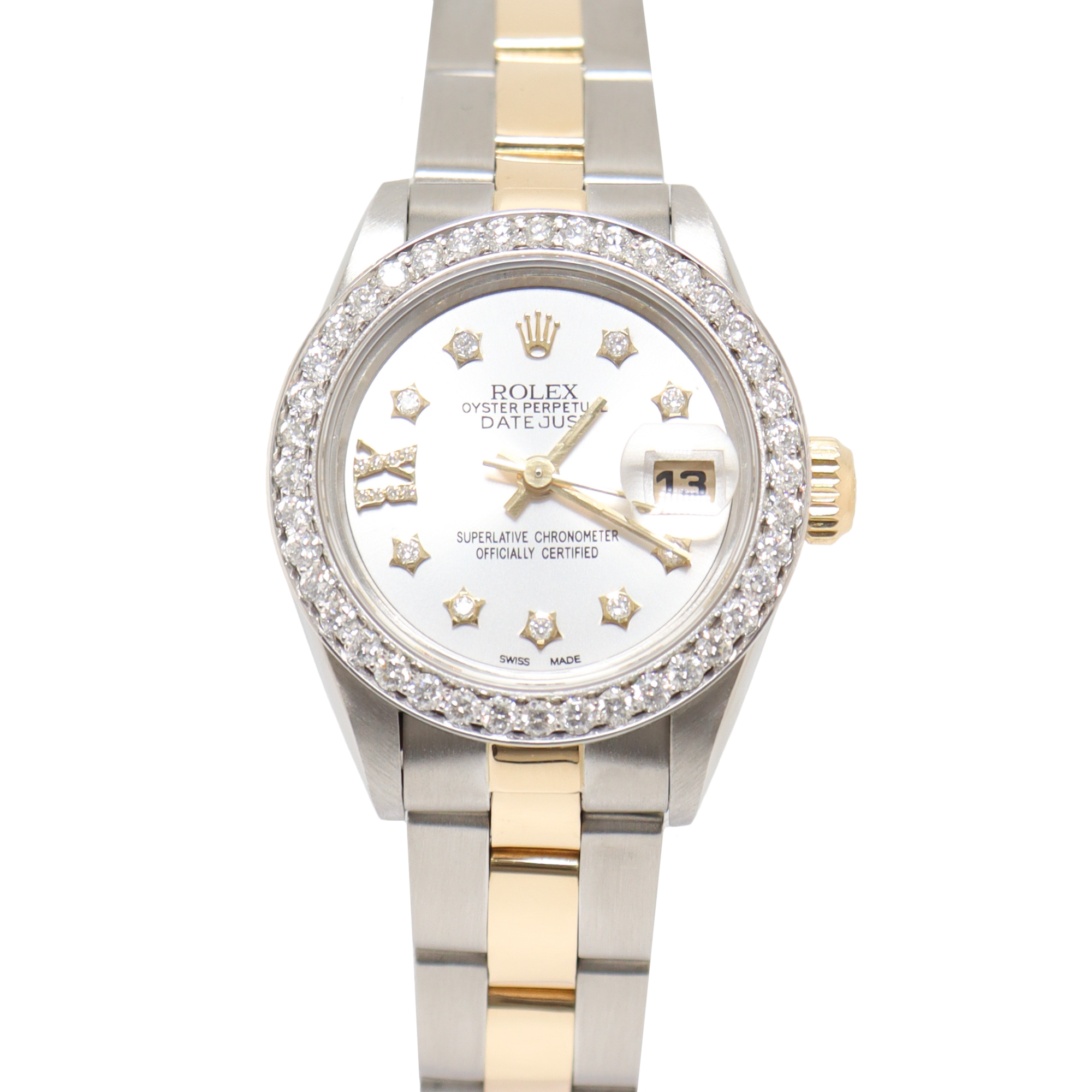 Rolex Datejust Yellow Gold & Steel 26m Silver Diamond Dial Watch Reference#: 69173 - Happy Jewelers Fine Jewelry Lifetime Warranty