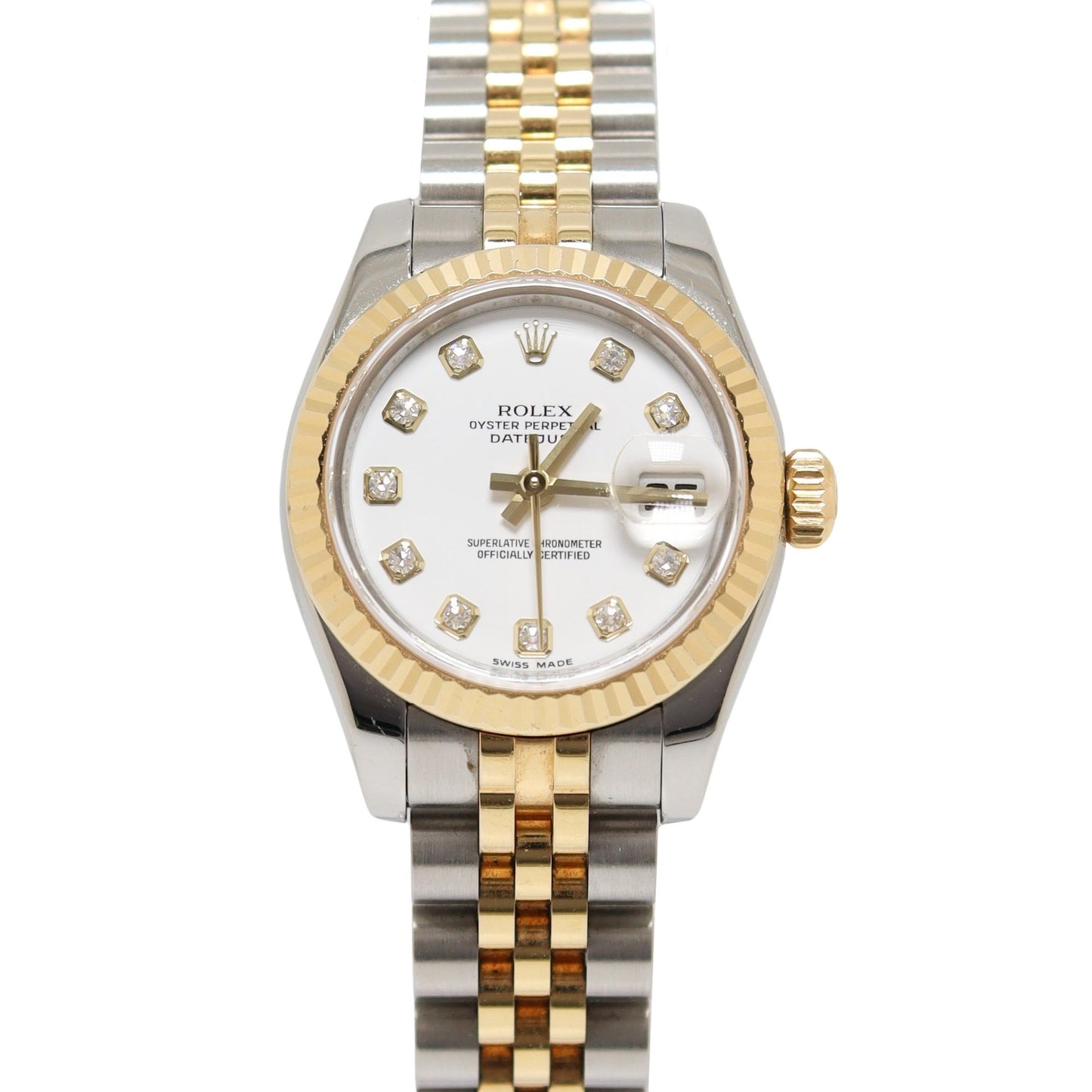 Rolex Datejust Two Tone Yellow Gold & Steel 26mm White Factory Diamond Dial Watch Reference#: 179173 - Happy Jewelers Fine Jewelry Lifetime Warranty