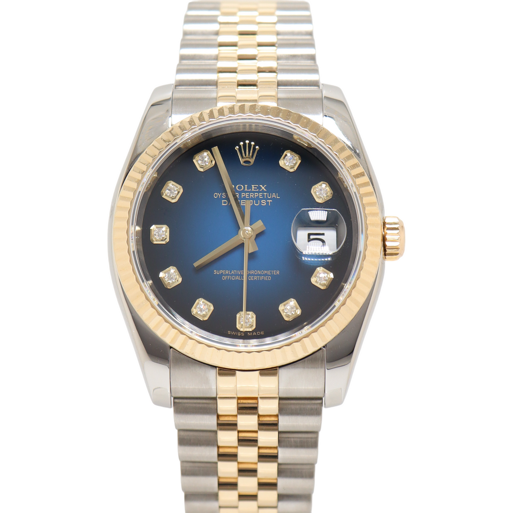 Rolex Datejust Yellow Gold & Steel 36mm Blue Diamond Dial Watch Reference# 116233 - Happy Jewelers Fine Jewelry Lifetime Warranty