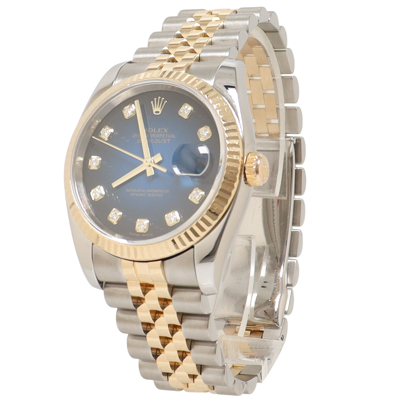 Rolex Datejust Yellow Gold & Steel 36mm Blue Diamond Dial Watch Reference# 116233 - Happy Jewelers Fine Jewelry Lifetime Warranty