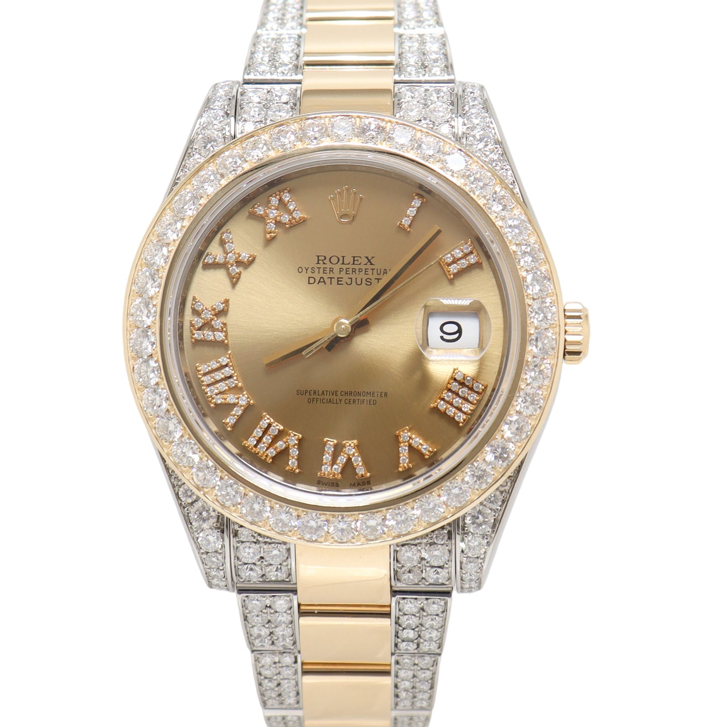 Rolex Datejust Yellow Gold & Steel 41mm Custom Champagne Dial with Roman Numerals with Diamonds Watch Reference#: 116333 - Happy Jewelers Fine Jewelry Lifetime Warranty