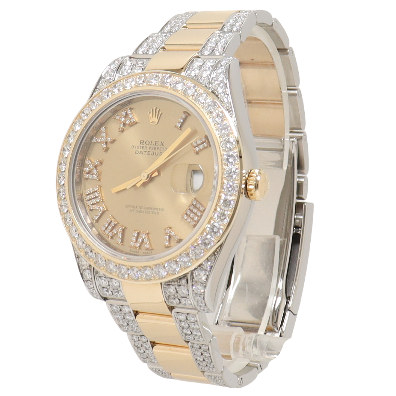 Rolex Datejust Yellow Gold & Steel 41mm Custom Champagne Dial with Roman Numerals with Diamonds Watch Reference#: 116333 - Happy Jewelers Fine Jewelry Lifetime Warranty