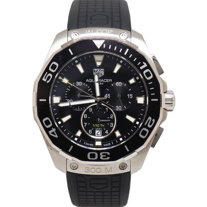 Tag Heuer Stainless Steel 42mm Black Chronograph Dial Watch Reference#: CAY111A.FT6041 - Happy Jewelers Fine Jewelry Lifetime Warranty