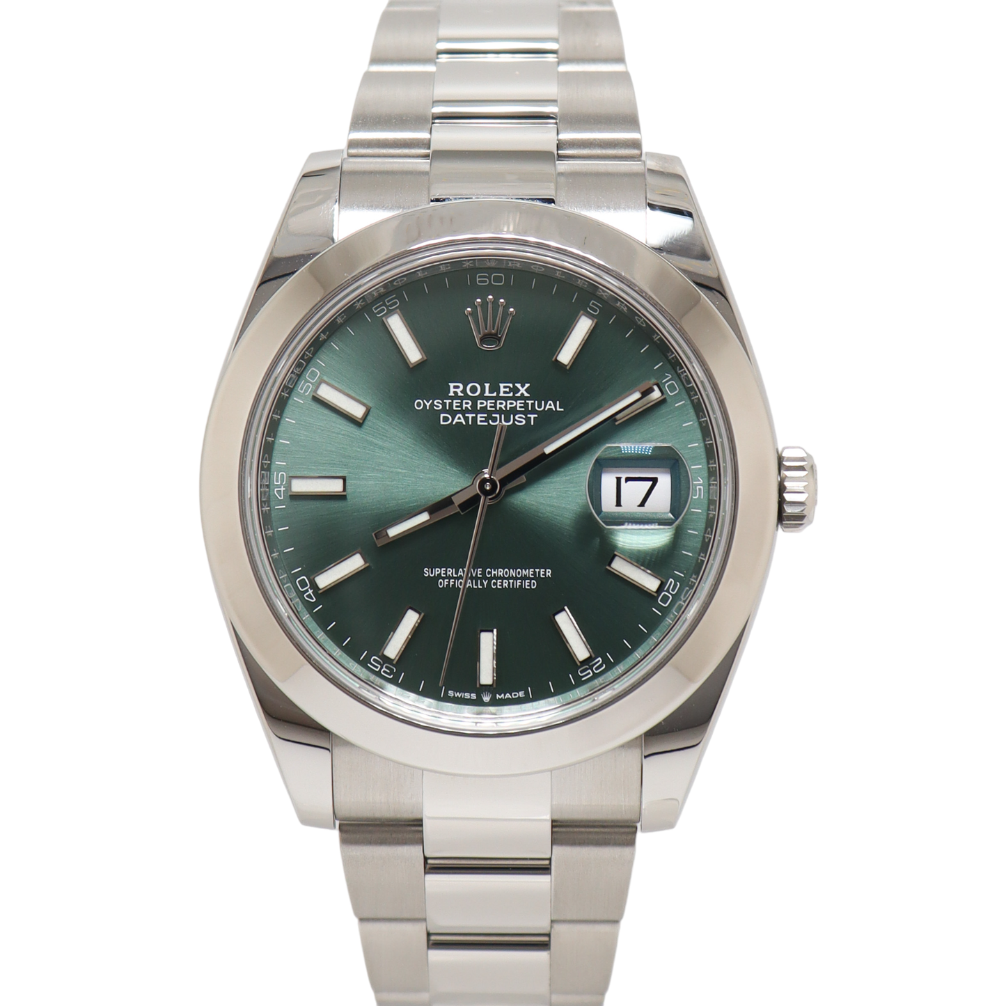 Rolex Datejust Stainless Steel 41mm Mint Green Stick Dial Watch Reference# 126300 - Happy Jewelers Fine Jewelry Lifetime Warranty