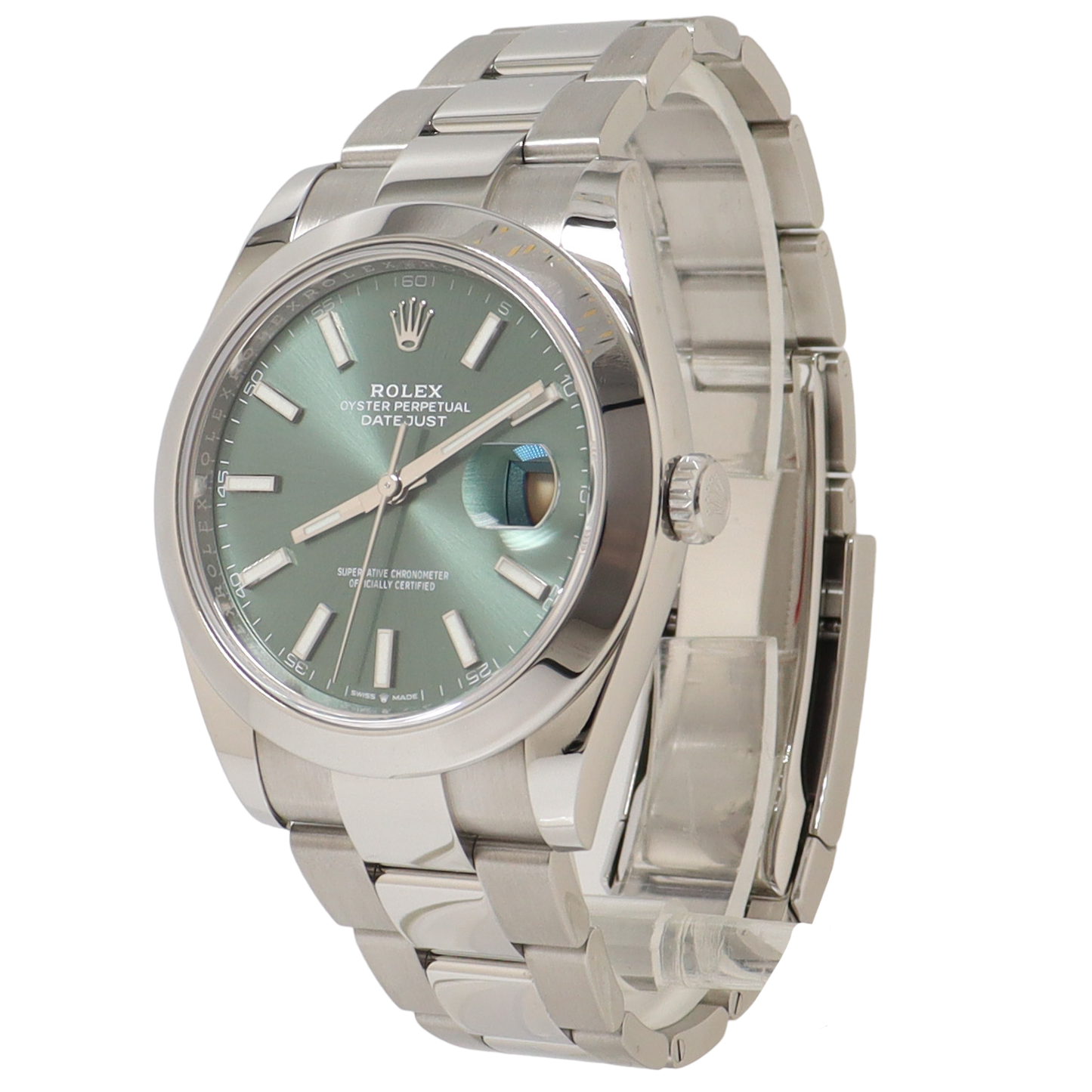 Rolex Datejust Stainless Steel 41mm Mint Green Stick Dial Watch Reference# 126300 - Happy Jewelers Fine Jewelry Lifetime Warranty