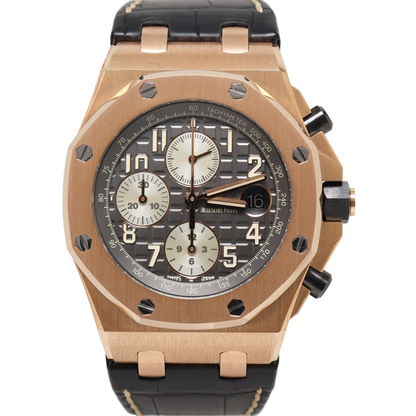Audemars Piguet Royal Oak Offshore Rose Gold 44mm Gray Chronograph Dial Watch Reference#: 26470OR.OOA125CR.01 - Happy Jewelers Fine Jewelry Lifetime Warranty
