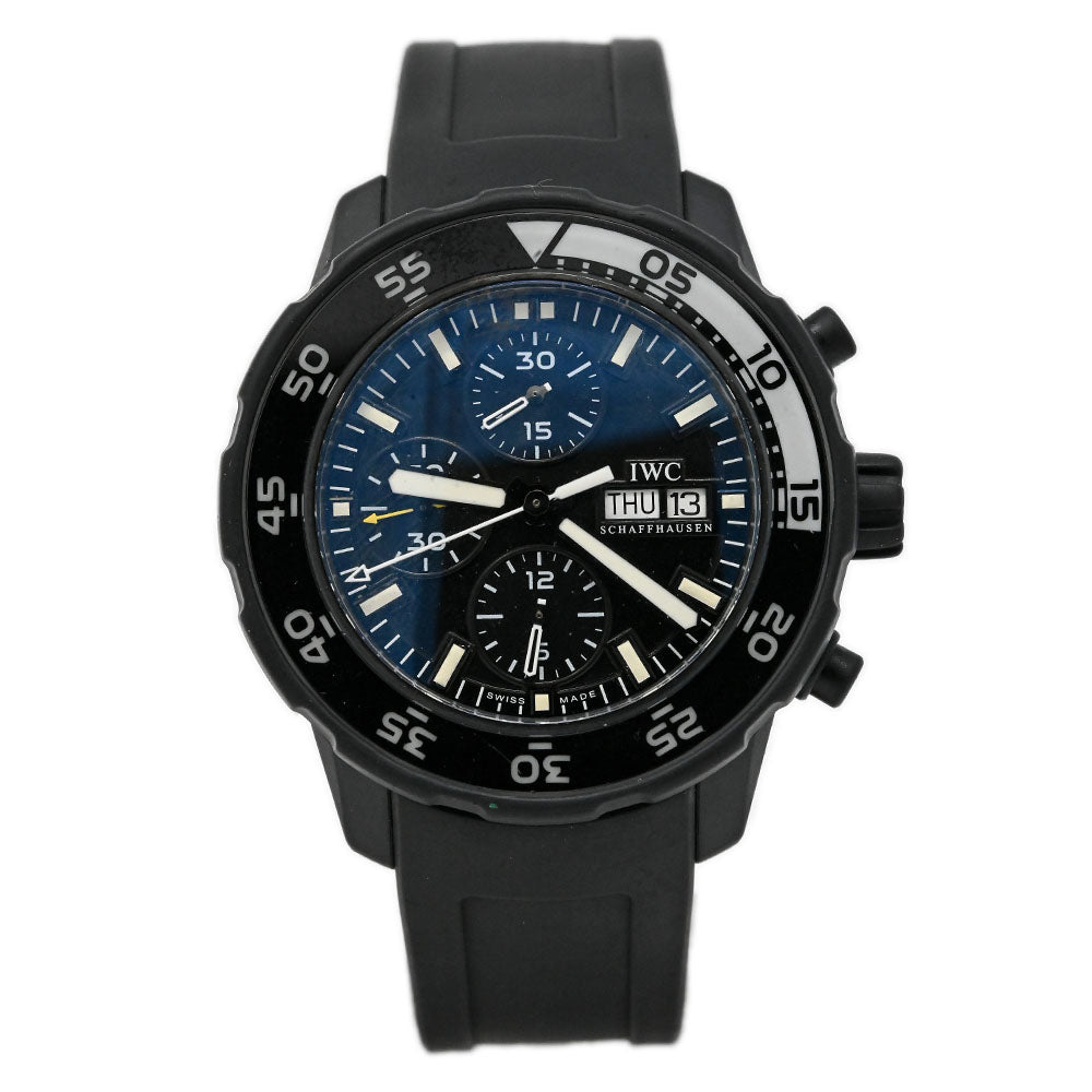 IWC Men's Aquatimer Galapagos Islands Edition PVD Coated Stainless Steel 43.5mm Black Chronograph Dial Watch Reference #: IW376705 - Happy Jewelers Fine Jewelry Lifetime Warranty