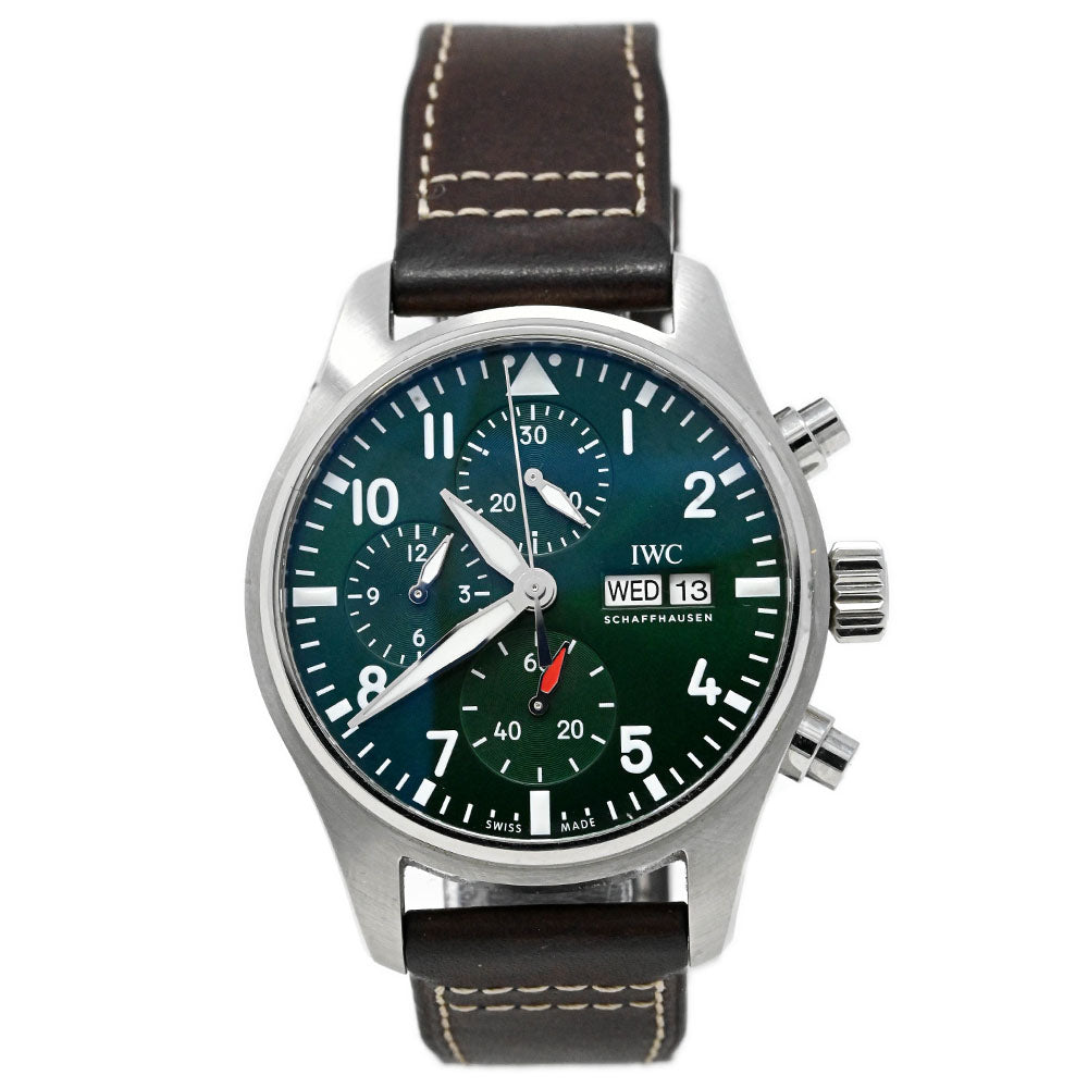 IWC Men's Pilot's Watch Stainless Steel 41mm Green Chronograph Dial Watch Reference #: IW388103 - Happy Jewelers Fine Jewelry Lifetime Warranty